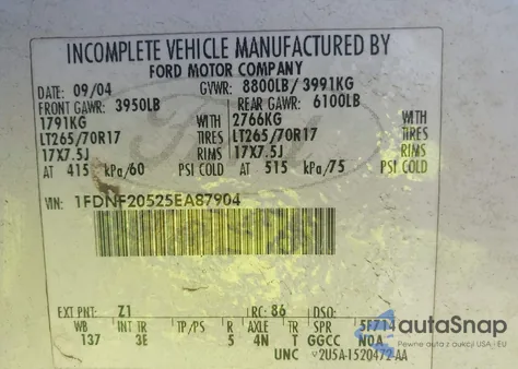 2005 Ford F-250 Xl/Xlt from USA, damaged, VIN 1FDNF20525EA87904